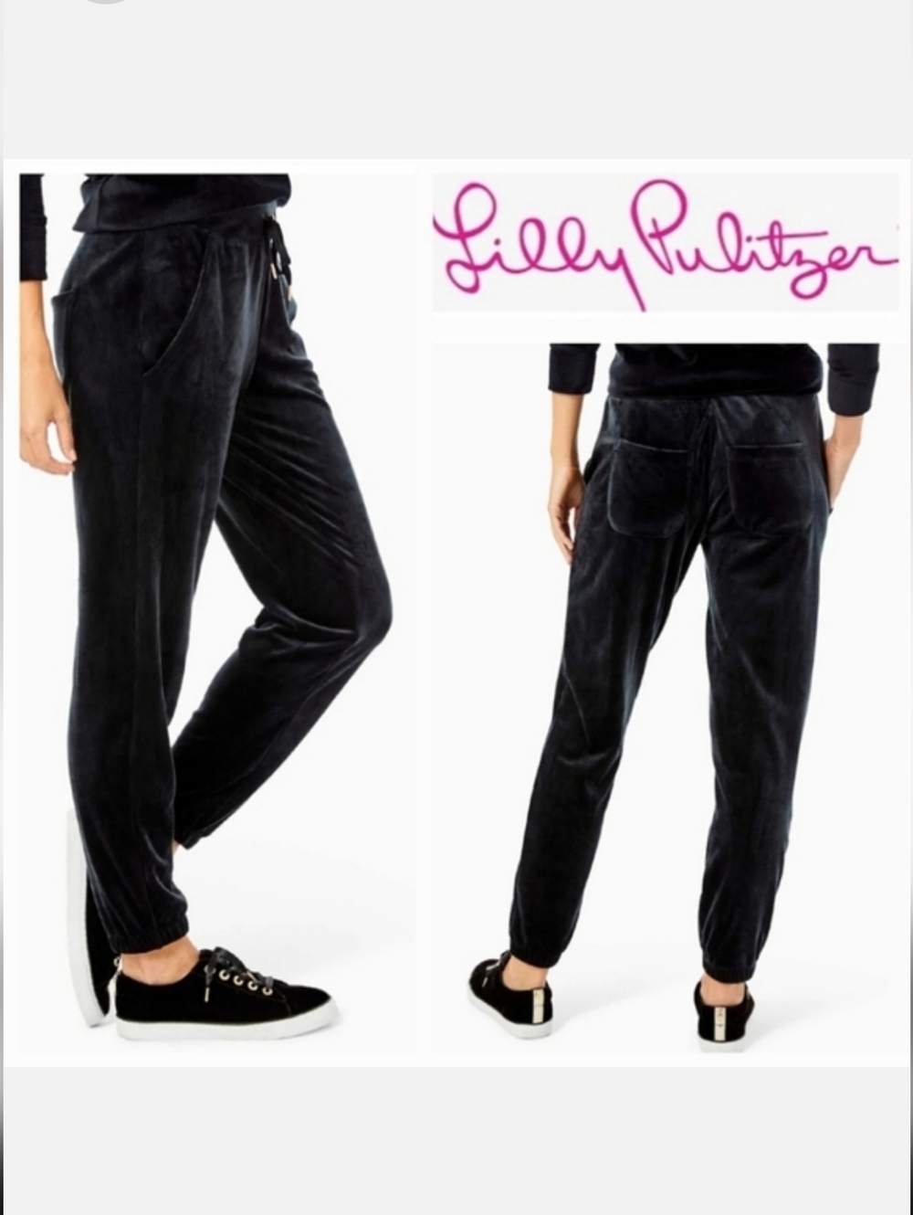 Lilly Pulitzer Mallie Velour Jogger Pant 28" Onyx Black Sz XXS-S